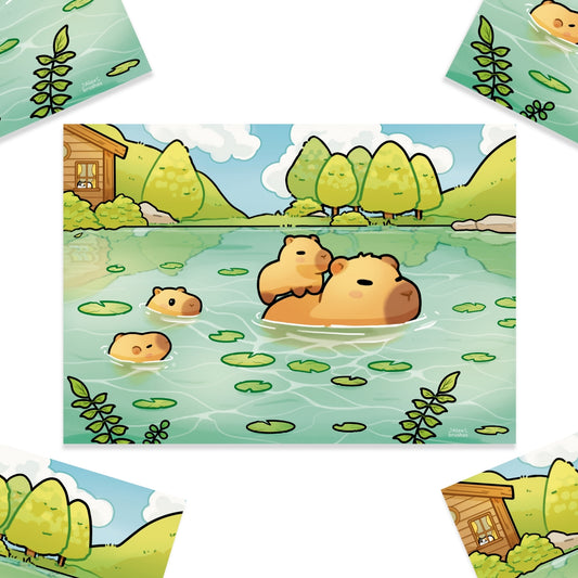 Capybaras family art print
